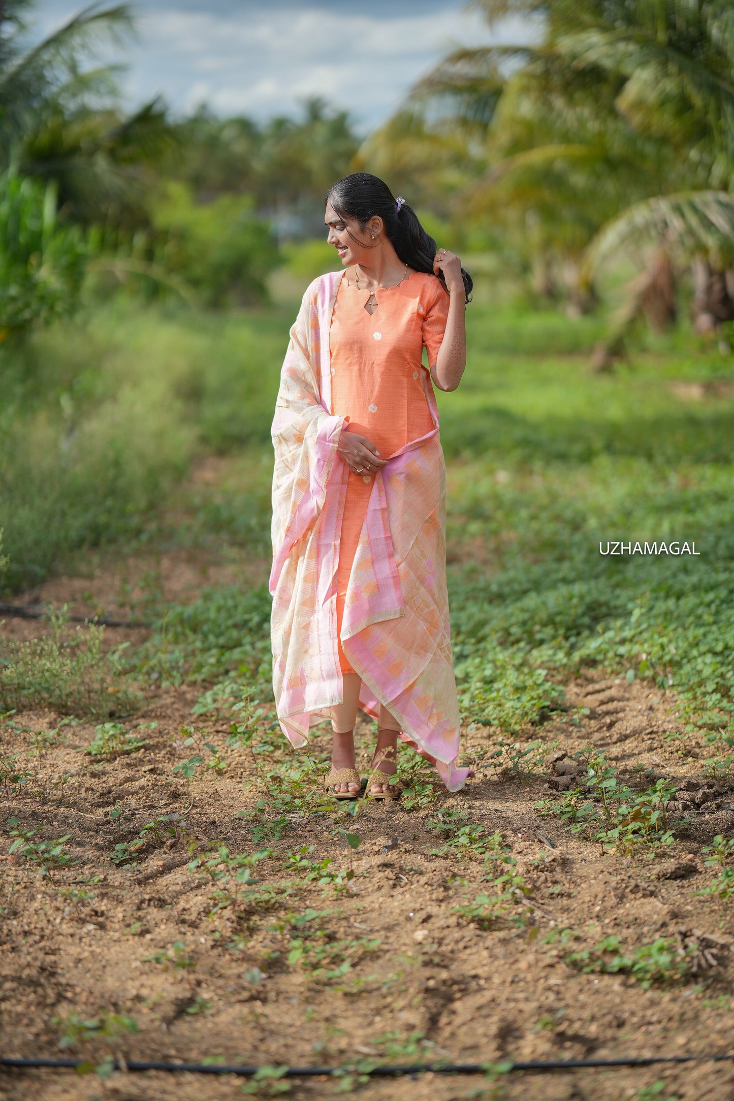 Orangey Splash Kurti Set