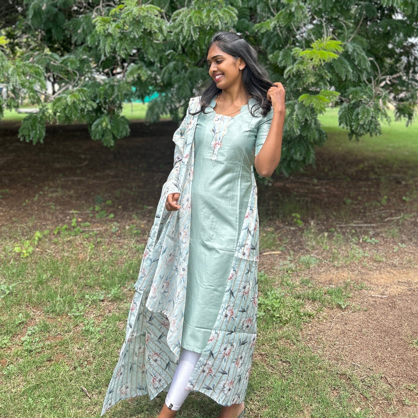 Peacock scallop Kurti & dupatta