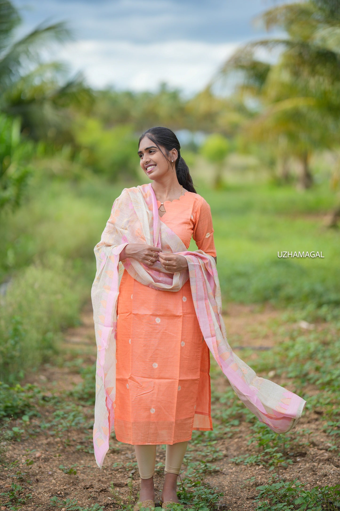 Orangey Splash Kurti Set