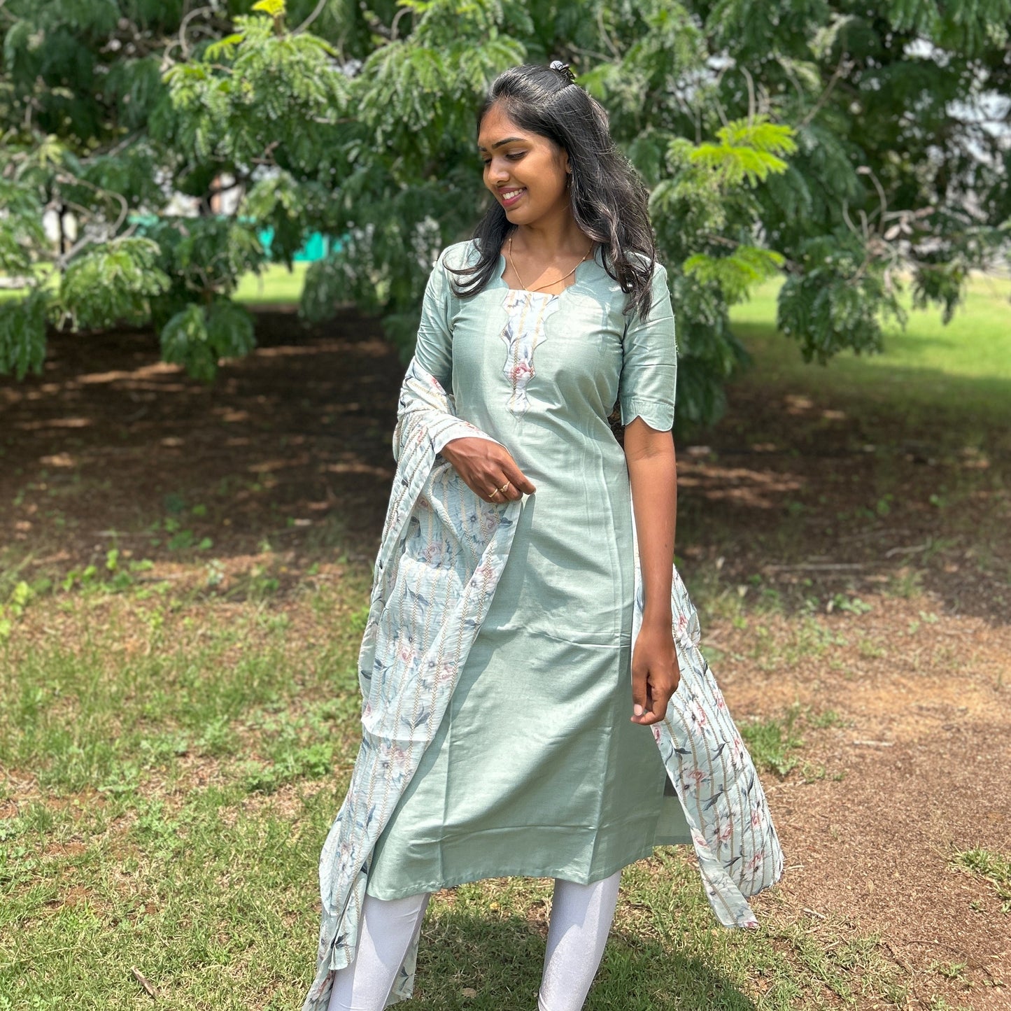 Peacock scallop Kurti & dupatta