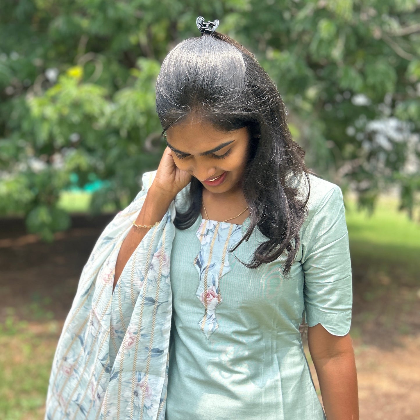 Peacock scallop Kurti & dupatta