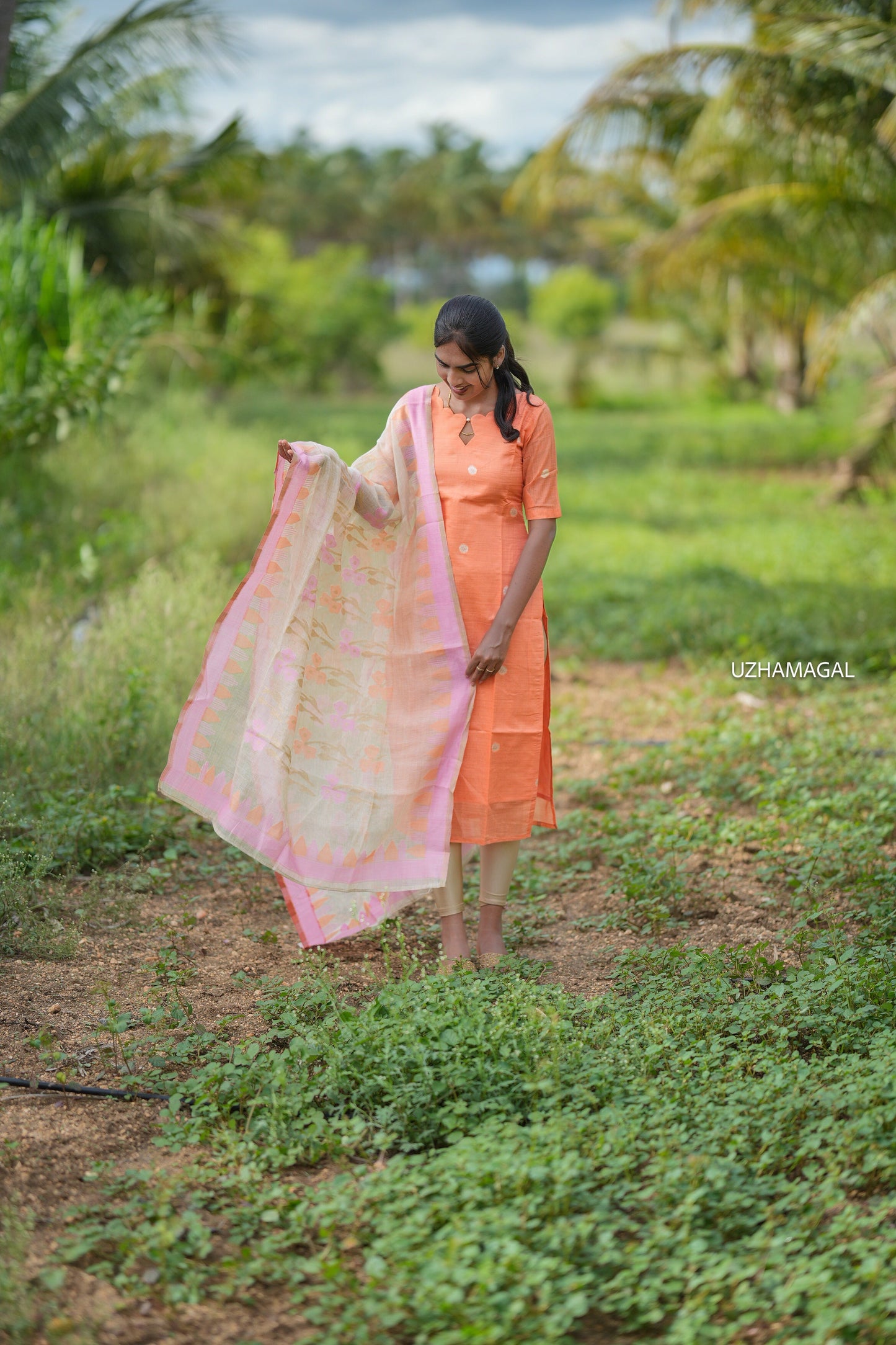 Orangey Splash Kurti Set