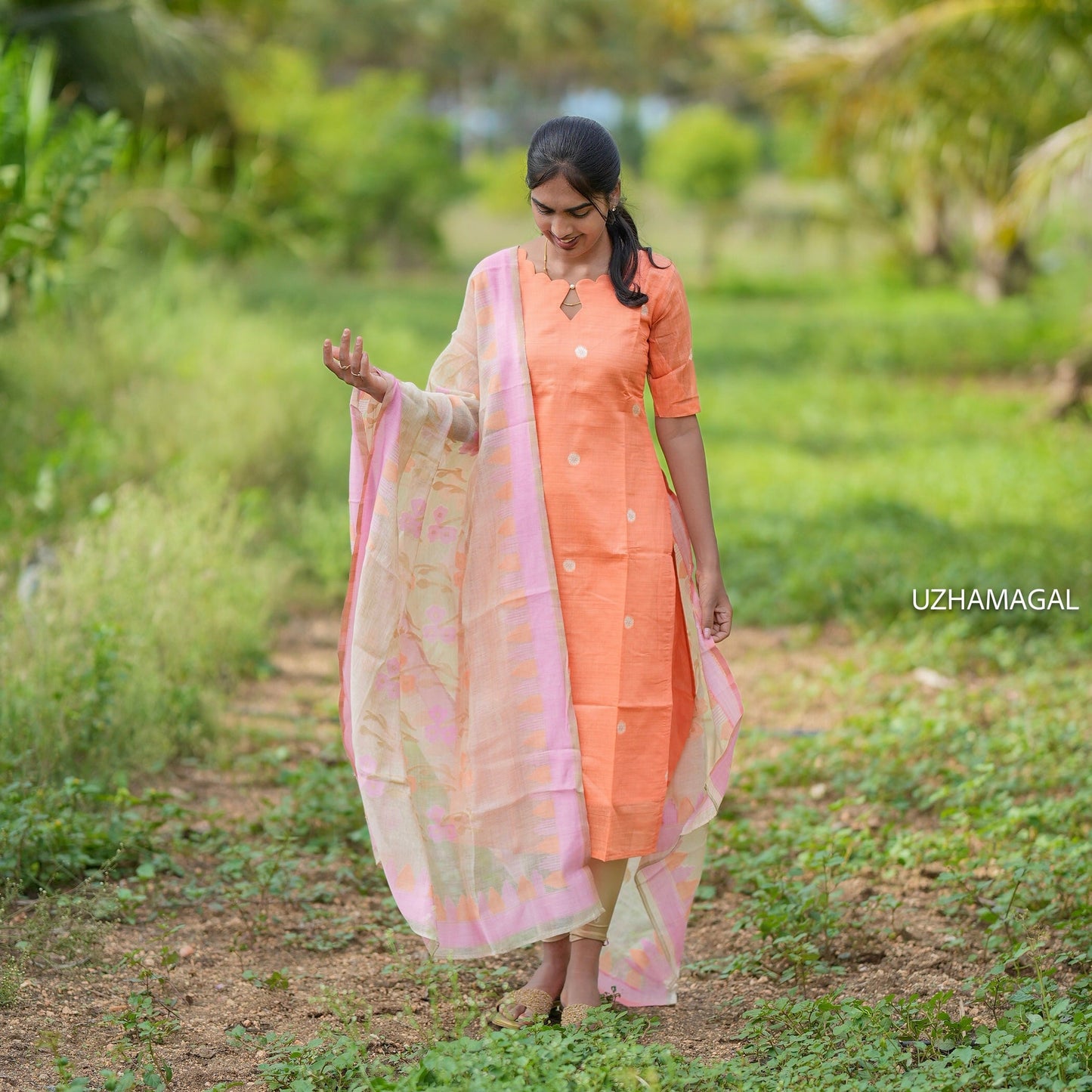 Orangey Splash Kurti Set